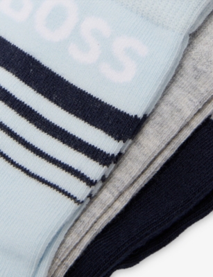 Hugo Boss Chine Grey Brand-intarsia Pack Of Three Stretch Cotton-blend Socks 0 Months - 3 Years Eur 23 /6.5 Uk In Multi