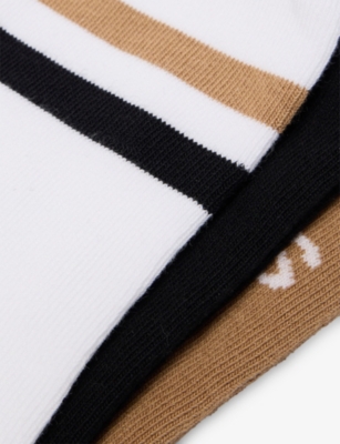 Hugo Boss Black Striped And Brand-intarsia Pack Of Three Stretch Cotton-blend Socks 4-12 Years Eur 35 / 2.5 Uk In White