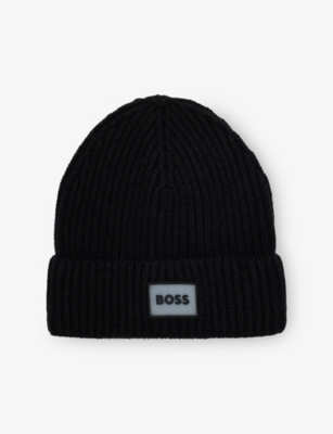 Hugo Boss Black Brand-patch Knitted Beanie Hat 4-6 Years In Black