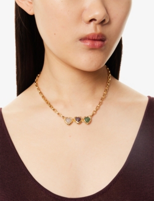 Tea & Tequila Womens Multicoloured Crystal Heart 22ct Yellow Gold-plated Brass And Gemstone Necklace