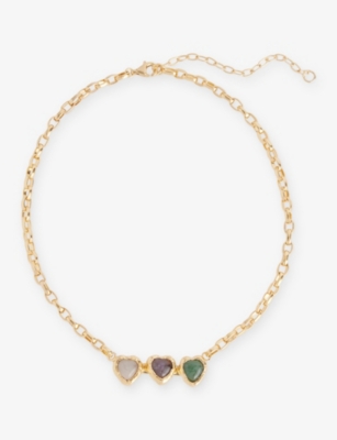 Tea & Tequila Womens Multicoloured Crystal Heart 22ct Yellow Gold-plated Brass And Gemstone Necklace