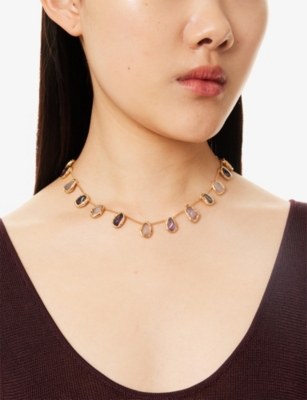 Tea & Tequila Womens Multicoloured Mini Crystal 22ct Yellow Gold-plated Brass And Gemstone Necklace
