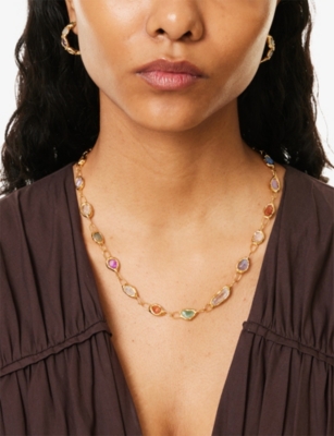 Rainbow 22ct Yellow Gold-Plated Brass And Gemstone Necklace