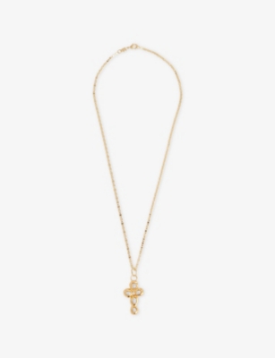 Tea & Tequila Womens Gold And White Small Cross 22ct Yellow Gold-plated Brass And Freshwater Pearl Pendant Necklac