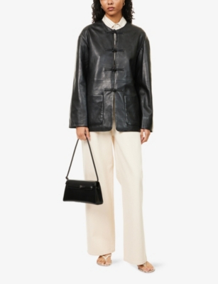 Rohe Frames Womens Black Round-neck Patch-pocket Leather Jacket In Black