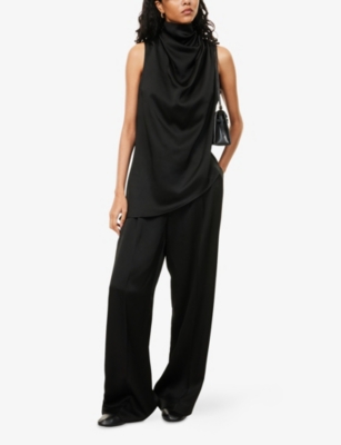 Rohe Frames Womens Black Relaxed-fit Wide-leg Satin Trousers In Black