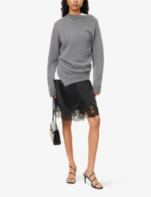Rohe Frames Womens Mid Grey Melange Two-way Asymmetric Wool-and-cashmere Knit Jumper In Gray