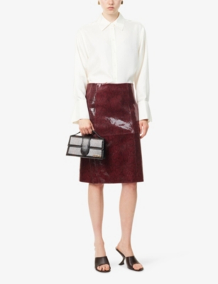 Rohe Frames Womens Burgundy Snake Snake Slit Leather Midi Skirt In Brown