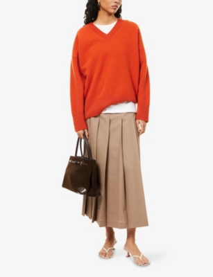 Rohe Frames Womens Relaxed-fit V-neck Wool-knit Jumper Burnt Orange In Orange