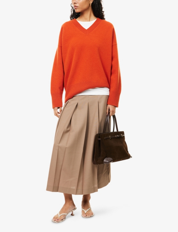 Plisse Wrap Wool-Blend Midi Skirt