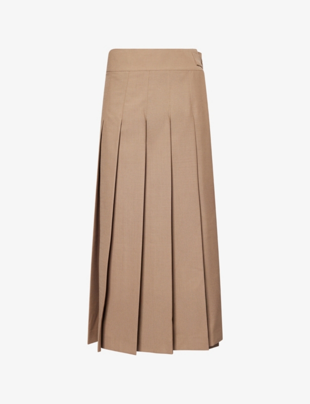 Plisse Wrap Wool-Blend Midi Skirt