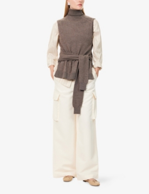 Rohe Frames Womens Off White Tailored Wide-leg Woven Cargo Trousers In White