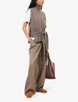Rohe Frames Womens Prince Of Wales Tailored Wide-leg Wool Trousers