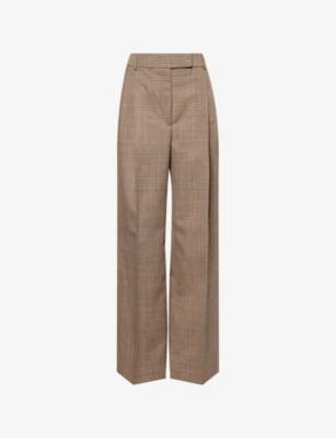 Rohe Frames Womens Prince Of Wales Tailored Wide-leg Wool Trousers