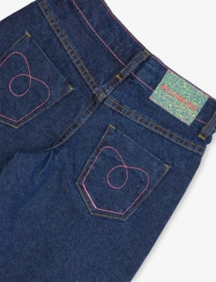Billie Blush Stone Brand-patch Wide-leg Denim-blend Jeans 2- In Blue