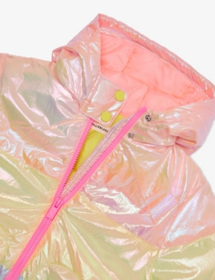 Billie Blush Peach Iridescent Hooded Shell Puffer Jacket 2- In Neutral