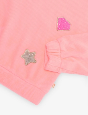 Billie Blush Peach Diamond-appliqué Stretch-corduroy Hoody 2-12 In Pink