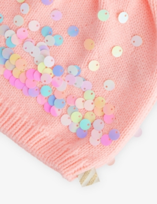 Billie Blush Peach Sequin-embellished Knitted Beanie Hat In Orange