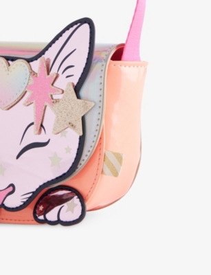 Billie Blush Peach Glittered-cat Illustration Coated Cross-body Bag In Orange