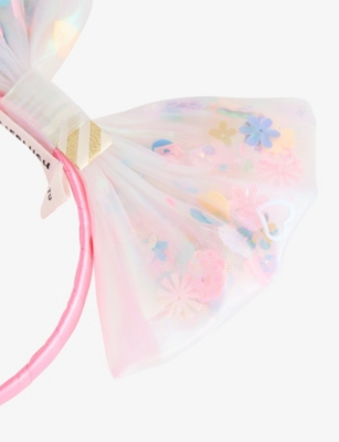 Billie Blush Pink Sequin Bow Cotton Headband In Pink