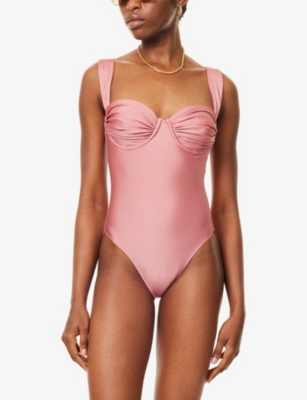 Faithfull The Brand Womens Puce Arlo Pleated Balconette Swimsuit In Pink