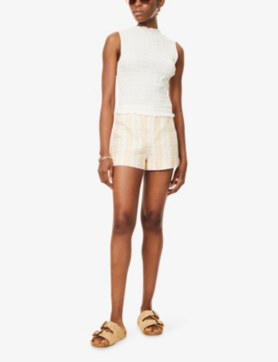 Faithfull The Brand Womens Piato Check Lila Mini Printed Cotton Shorts