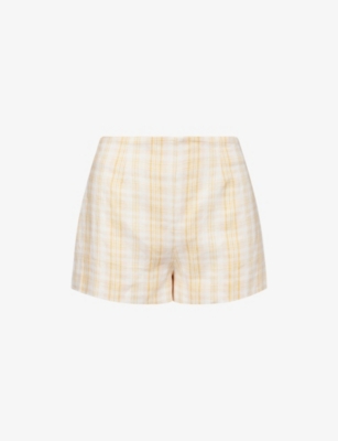 Faithfull The Brand Womens Piato Check Lila Mini Printed Cotton Shorts