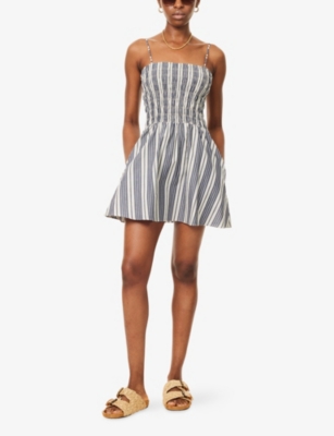Faithfull The Brand Womens White Corah Striped Cotton Mini Dress In White