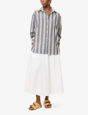 Faithfull The Brand Womens Antique Navy Stripe Capri Striped Cotton Shirt Xs In Gray