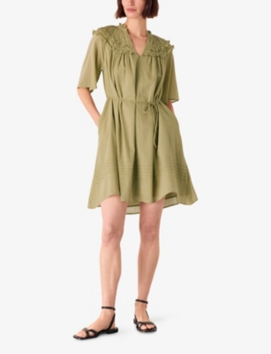 WHISTLES: Frill-Trim Belted-Waist Cotton Mini Dress