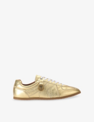 Kurt Geiger Metallic Leather Eldon Sneakers In Gold