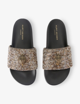 Kurt Geiger Mens Gold Brockwell Woven Slides Eur 45 / 11 Uk In Multi