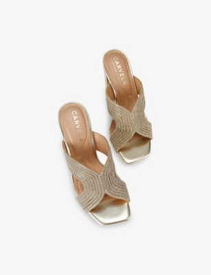 Carvela Womens Gold Paparazzi Embellished Faux-leather Heel Sandals Eur 38/5 Uk In Gold