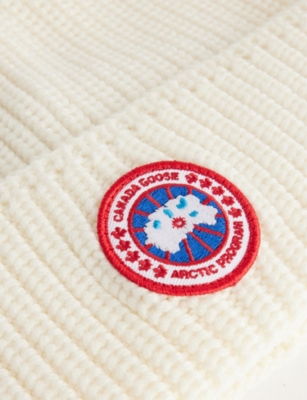 Canada Goose Mens Cottongrass-linaigrette Rib Toque Brand-patch Wool Beanie In Yellow