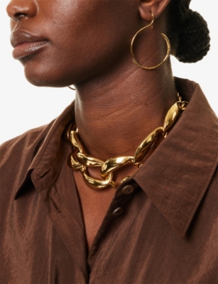 Misho Womens Link Chain 24ct Yellow Gold Plated Bronze Choker In Gold