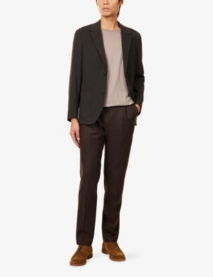 Sunspel Mens Boil Pleated Straight-leg Wool Trousers Truffle In Brown