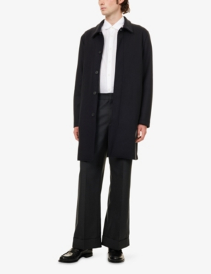 Sunspel Mens Navy Boiled Pointed-collar Wool Blend Coat In Black