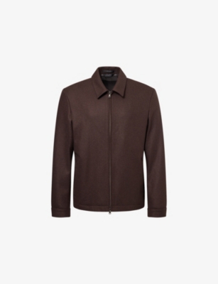 Sunspel Mens Truffle Boiled Pointed-collar Wool Harrington Jacket In Brown