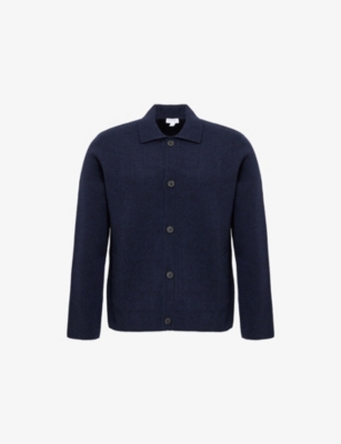 Sunspel Mens Navy Double-faced Long-sleeve Cotton-wool Blend Jacket In Blue