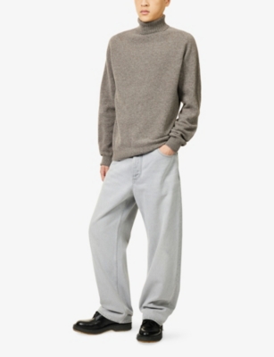 Sunspel Mens Bark Roll Neck Wool Knitted Jumper Xl In Gray