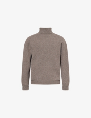 Sunspel Mens Bark Roll Neck Wool Knitted Jumper Xl In Gray