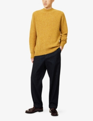 Sunspel Mens Saffron Shetland Crew Neck Wool Knitted Jumper Xl In Yellow