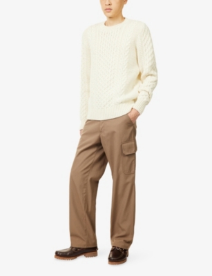 Sunspel Mens Ecru Cable Knit Wool Jumper In White