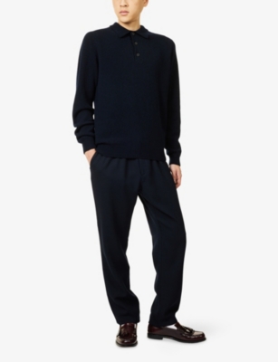 SUNSPEL: Long-Sleeve Wool Knitted Polo Shirt