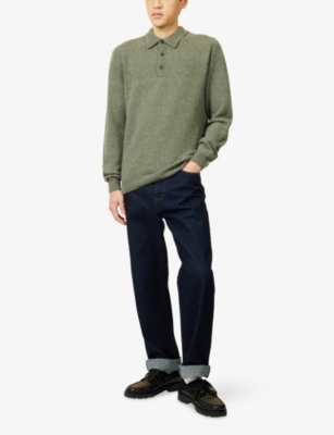 SUNSPEL: Long-Sleeve Wool Knitted Polo Shirt