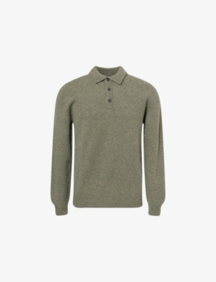 SUNSPEL: Long-Sleeve Wool Knitted Polo Shirt