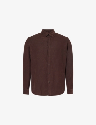 Sunspel Mens Fine Long-sleeve Corduroy Shirt Truffle In Brown