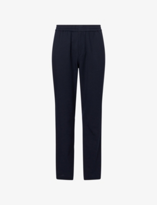 Sunspel Mens Navy Drawstring Wool Trousers In Blue
