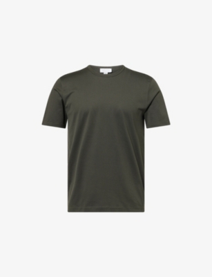Sunspel Mens Dark Green25 Short-sleeve Classic Cotton-jersey T-shirt In Gray