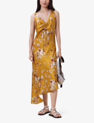Allsaints Womens Armada Deep Ye Alexia Floral-print Satin Midi Dress In Multi